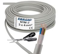EBROM NYM-J 3 x 4 mm² - Cavo di Installazione per Ambienti Umidi - Grigio - Selezione in Incrementi di 1 Metro - Metro Preciso al Metro