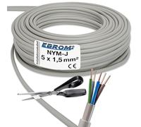 EBROM NYM-J 5 x 1,5 mm² - Cavo di installazione - Cavo di installazione - Cavo per ambienti umidi - grigio - Selezione in incrementi di 1 metro - Metro preciso al metro - La vostra scelta: NYM-J 5 x