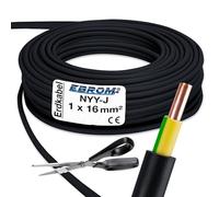 EBROM NYY-J Cavo di messa a terra 1 x 16 mm², cavo di corrente ad alta tensione in PVC, protezione dai fulmini, colore nero, al metro preciso al metro, scelta in incrementi di 1 metro, 1 x 16 mm²