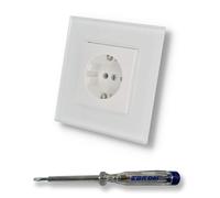 EBROM SET IDEE: Busch JÄGER 20EUC-914 Balance Si bianco alpino lucido, set completo con telaio in vetro EBROM bianco + tester di fase EBROM per il montaggio