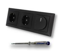 EBROM SET IDEE: Busch Jäger 6523U-102 - Dimmer a LED e 2 prese 20EUC-915 in Balance Si nero opaco, con tester di fase EBROM per il montaggio dei dispositivi