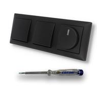 EBROM SET IDEE: Busch Jäger 6523U-102 - Dimmer a LED e 2 pulsanti 2020 US (meccanismo a molla) in Balance Si nero opaco, con tester di fase EBROM per il montaggio di dispositivi