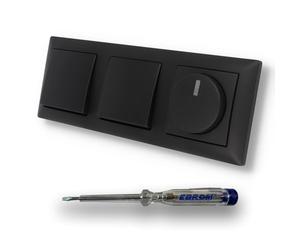 EBROM SET IDEE: Busch Jäger 6523U-102 - Dimmer a LED e 2 pulsanti 2020 US (meccanismo a molla) in Balance Si nero opaco, con tester di fase EBROM per il montaggio di dispositivi