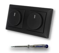 EBROM SET IDEE: Busch Jäger 6523U-102 - Dimmer rotativo a LED, 2 pezzi, colore: Nero opaco - 915 + EBROM tester di fase per il montaggio dei dispositivi
