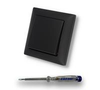 EBROM SET IDEE: BUSCH JÄGER - Interruttore a croce 2000/7 US con Balance Si -915 nero opaco a bilanciere e telaio - incluso tester di fase EBROM per il montaggio