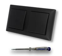 EBROM SET IDEE: Busch Jäger Set con 2 interruttori a croce 2000/7 US in BalanceSi nero opaco -915 + EBROM tester di fase per il montaggio dei dispositivi