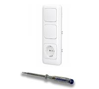 EBROM SET IDEE: Busch Jäger Set con 2 interruttori a pulsante 2020US con meccanismo a molla + presa 20EUC-214 ReflexSi bianco alpino + tester di fase EBROM per il montaggio