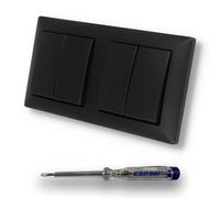 EBROM SET IDEE: Busch Jäger Set con 2 interruttori di serie (divisi) 2000/5 US in BalanceSi nero opaco -915 + tester di fase EBROM per il montaggio dei dispositivi