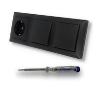 EBROM SET IDEE: Busch Jäger Set con 2 interruttori on/off 2000/6 US + presa con maggiore protezione da contatto 20EUCB-915 BalanceSi nero opaco + tester di fase EBROM per il montaggio