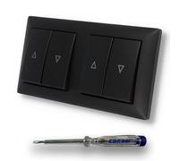 EBROM SET IDEE: Busch Jäger Set con 2 interruttori per tapparelle 2000/4 US (rimane in posizione) con simboli freccia in bilanciamento nero opaco -915 + tester di fase EBROM per il montaggio dei