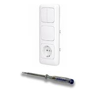 EBROM SET IDEE: Busch Jäger Set con interruttore di serie 2000/5 US + pulsante con meccanismo a molla 2020US + presa 20EUC-214 in ReflexSi bianco alpino lucido + tester di fase EBROM per il montaggio