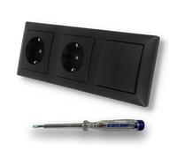 EBROM SET IDEE: Busch Jäger Set con interruttore di serie (diviso) 2000/5 US + 2 prese con maggiore protezione da contatto 20EUCB-915 BalanceSi nero opaco + tester di fase EBROM per il montaggio dei