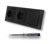 EBROM SET IDEE: Busch Jäger Set con interruttore on/off 2000/6 US + 2 prese 20EUC-915 BalanceSi nero opaco + tester di fase EBROM per il montaggio dei dispositivi