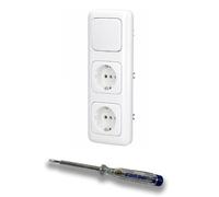 EBROM SET IDEE: Busch Jäger - Set con pulsante 2020US con meccanismo a molla + 2 prese 20EUC-214 ReflexSi bianco alpino + tester di fase EBROM per il montaggio