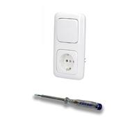 EBROM SET IDEE: Busch Jäger Taster 2020 - Interruttore a pulsante US con meccanismo a molla + presa 20EUC-214 in ReflexSi bianco alpino + tester di fase EBROM per il montaggio