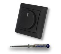 EBROM SET IDEE: EBROM LED Dimmer 1003 universale ECO - dimmer girevole universale - LED 3 - 100 Watt, alogeno dimmerabile 10 - 220 W/VA con Busch Jäger BalanceSi - 915 nero opaco parti + tester di