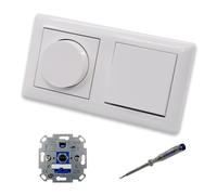 EBROM SET IDEE: REV Ritter 065003 - Dimmer a LED rotante + dimmer Gira 065003 e interruttore della luce 310600 in System55, bianco puro lucido, con tester di fase EBROM per il montaggio dei