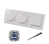 EBROM SET IDEE: REV Ritter 065003 - Dimmer a LED rotante + dimmer Gira 065003 e pulsante 315100 in sistema E2, bianco puro lucido, con tester di fase EBROM per il montaggio dei dispositivi ET1 66012B