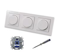 EBROM SET IDEE: REV Ritter 065003 - Dimmer a LED rotante + dimmer Gira 065003 in sistema E2, bianco puro lucido, con telaio a 3 posizioni, con tester di fase EBROM per il montaggio dei dispositivi ET1