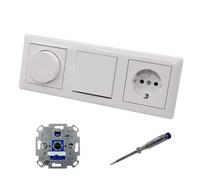 EBROM SET IDEE: REV Ritter 418803 System55 - Dimmer a LED + dimmer Gira 065003 + interruttore luce 310600 + presa 418803 System55 bianco puro lucido + tester di fase EBROM per il montaggio dei