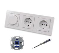 EBROM SET IDEE: REV Ritter 445303 - Dimmer a LED + dimmer Gira 065003 e 2 prese di protezione per bambini in sistema E2 bianco puro lucido + tester di fase EBROM ET1 66012B