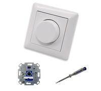 EBROM SET IDEE: REV Ritter 66012B - Dimmer a LED con dimmer, piastra centrale A1740WW, cornice semplice, AS500, bianco alpino lucido, con tester di fase EBROM per il montaggio del dimmer ET1 66012B
