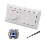 EBROM SET IDEE: REV Ritter - Dimmer LED rotativo + dimmer Jung A1740WW e pulsante 531U in AS500 bianco alpino lucido, con tester di fase EBROM per il montaggio dei dispositivi ET1 66012B
