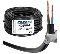 EBROM Tubo Flessibile in Plastica Rotondo, Cavo di Alimentazione H05VV-F 2 x 1,5 mm², Nero - Lunghezze Fino a 200 Metri in Incrementi di 5 Metri