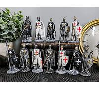 Ebros Gift Set di 12 statuette medievali cavalieri crociati crociati con spade, alabarde e scudi, armatura, miniatura, cavaliere europeo, sculture decorative