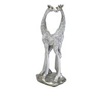 Ebros Large Silver Giraffe Lovers Couple Statue 12.5" Tall Safari Savannah Standing Giraffe Husband and Wife with Heart Shaped Neck Figurine Decor