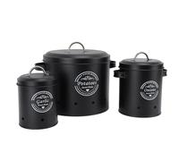 EBTOOLS 3pcs Contenitore di Stoccaggio di Cipolle di Patate in Acciaio Carbone per con Design Sigillato e Manico Comodo, Bianco (BLACK)