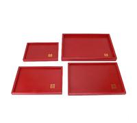 EBTOOLS 4 Pezzi Cinese in Legno Rosso Vassoio per Snack da tè - Piatto Rotondo Elegante per Matrimoni e Uso Quotidiano (piazza)