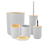 EBTOOLS 6 Pezzi Set Bagno Accessori Completo, con Dispenser di Lozioni, Pattumiera, Porta Spazzolini, Tazza per Spazzolino da Denti, Scopino per WC e Portasapone (Grigio)