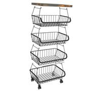 EBTOOLS Cesto di Stoccaggio Rotante Multi-livello con Top in Legno e Ruote, Metallo Versatile per Cucina, Dispensa, Bagno, 5 Strati (Dimensione di 5 livelli: 26x26x71cm)