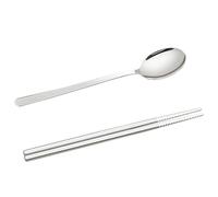 EBTOOLS Cucchiaio in Acciaio Inossidabile e Bacchette Set con Custodia da Viaggio - Utensili Non di Colpa Portatili per Casa, Lavoro e Campeggio - Colore Crema (Color crema)