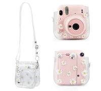 EBTOOLS Fotocamera Istantanea Custodia, Borsa Fotografica con Cinturino a Spalla, Borsa per Fotocamera Istantanea con Motivo Margherite e Tracolla per Fujifilm Instax Mini 09/11/8
