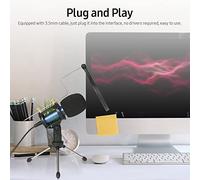 EBTOOLS Microfono a Condensatore Versatile con Cavo da 3,5 Mm, Riduzione del Rumore, Supporto per Treppiede e Output Auricolare per Streaming, Podcasting e Vocale di Gioco Blu