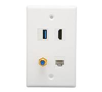EBTOOLS Piastra a Parete a 4 Porte con Interfaccia Multimediale HD, Tipo F, USB3.0, CAT6 per HDTV, Proiettore e Cablaggio Domestico del Computer