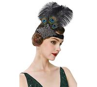 EBZFASO copricapo con piume, Cerchietto con piume Donna Paillettes lucide Accessori con perline Vintage Anni '20 Festa Decorazione for la fronte