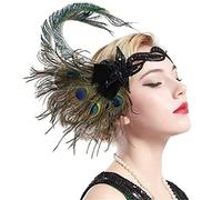 EBZFASO copricapo con piume, Donna Vintage Pavone Piuma Capelli Fascia Accessori for Capelli Perline Copricapo Decorazioni for La Fronte