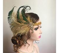 EBZFASO copricapo con piume, Fascia for capelli vintage con piume e perline di cristallo lucido, fascia in pizzo, decorazioni for la fronte