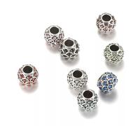 EBZFASO Perline con foro grande Confezione da 50 perline in lega di strass europee rondelle geometriche con foro largo, metallo 10-11 mm