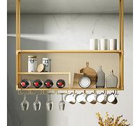 EBZFASO Scaffale da parete per vino Scaffali in legno per Portabicchieri da vino a 2 strati da appendere al soffitto multicolore, diverse misure(Gold,100x30cm)