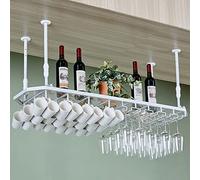 EBZFASO Scaffale da parete per vino Scaffali in legno per Portabicchieri da vino sospeso al soffitto con portabottiglie nero bianco bronzo diverse misure(White,100x35cm)