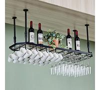 EBZFASO Scaffale da parete per vino Scaffali in legno per Portabicchieri da vino sospeso al soffitto con portabottiglie nero bianco bronzo diverse misure(Black,120x35cm)