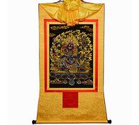 EBZFASO Thangka Arazzo buddista Thangka con pergamena Mahakala a sei braccia, broccato multicolore, varie misure(Yellow,Medium(62cm*47cm))