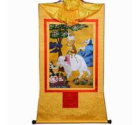 EBZFASO Thangka Arazzo buddista tibetano Thangka in broccato, quattro animali armoniosi, multicolore, varie misure(Yellow,Small(35cm*27cm))