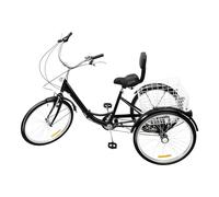 EBZFASO Triciclo per Adulti Triciclo for Adulti da 24 Pollici, 7 velocità, Pieghevole con Cestino, 5,25-5,9 Piedi, Nero, 170x70x103 cm