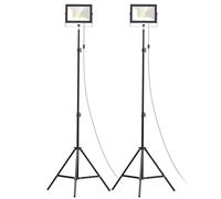 Ecarke Set di 2 fari da cantiere LED con treppiede, 100 W, 11.000 lumen, impermeabili IP65, testa orientabile - Per cantiere, esterni, garage e officina