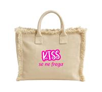 Ecate Brand | Borsa cotone a mano con zip | KISS se ne frega | Made in Italy | 36x32cm